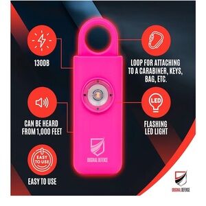 Original Defense Siren Self-Defense Alarm Pink 130 dB Keychain LED Strobe Light